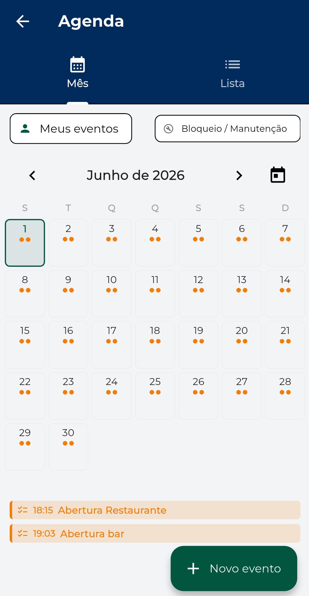 Lista de eventos na agenda do KitHub