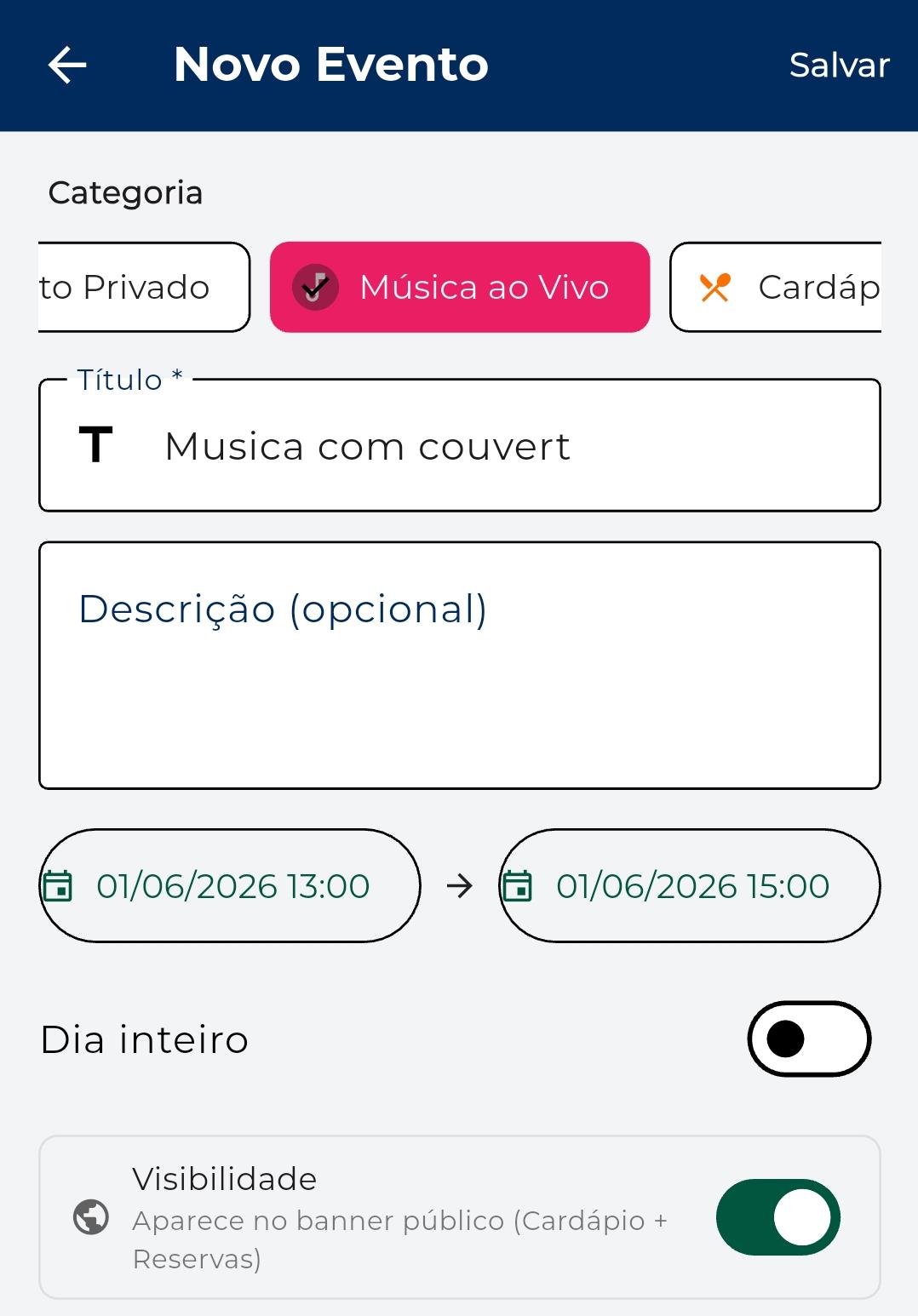 Cadastro de evento na agenda do KitHub