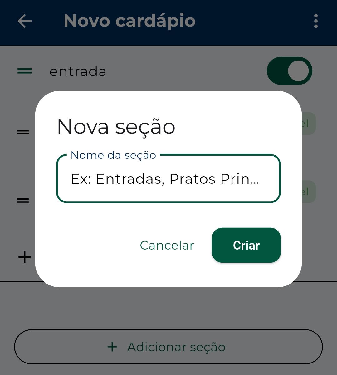 Nova seção do cardápio no KitHub
