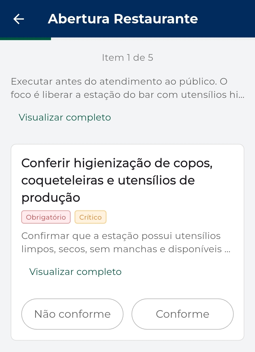 Execução de checklist no app KitHub