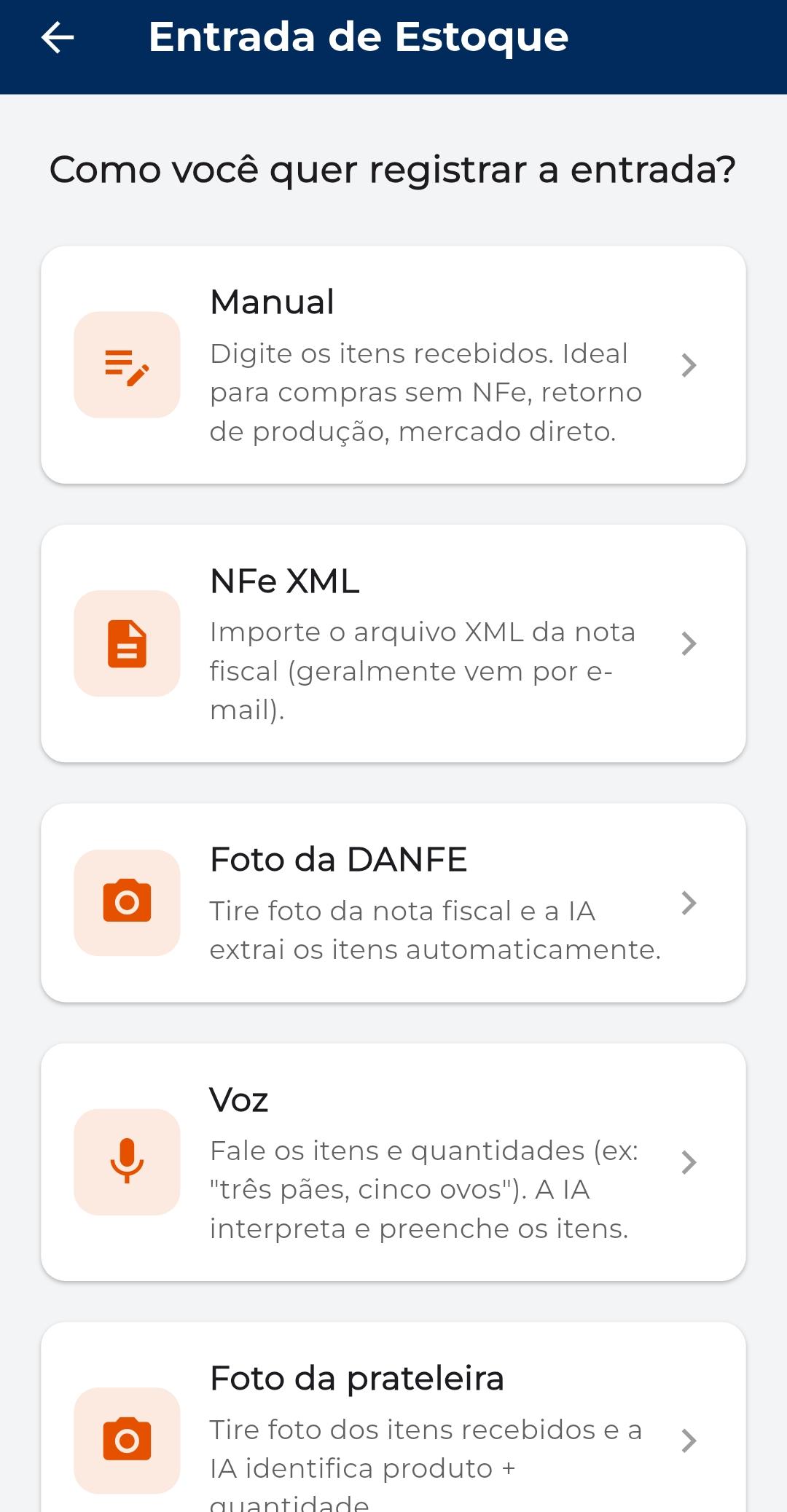 Registro de entrada no controle de estoque KitHub