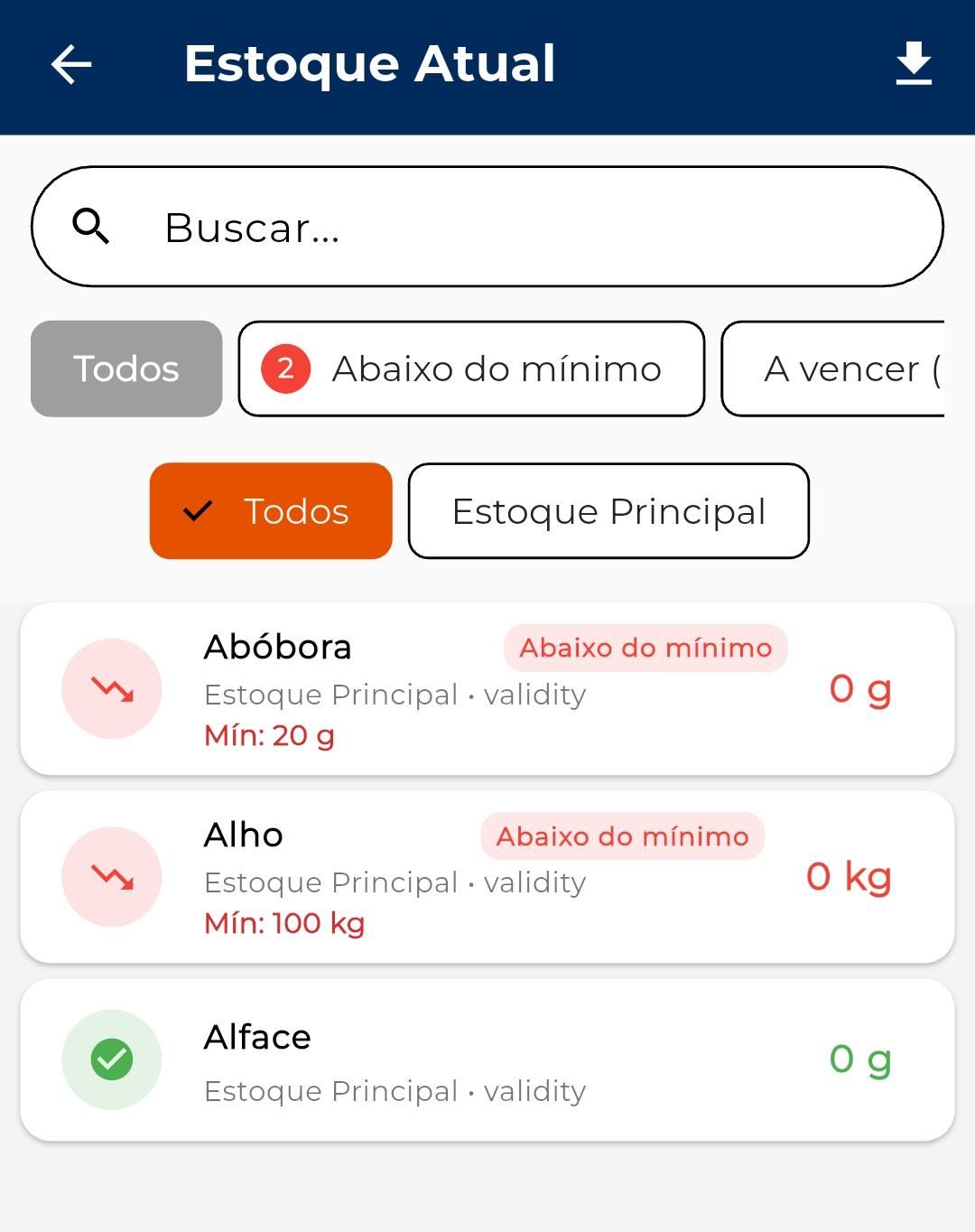 Estoque atual no controle de estoque KitHub
