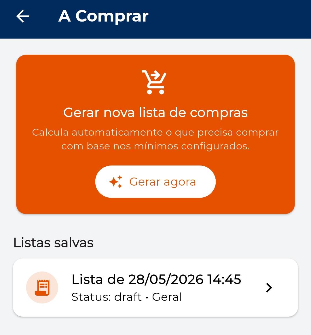 Lista de compras no controle de estoque KitHub