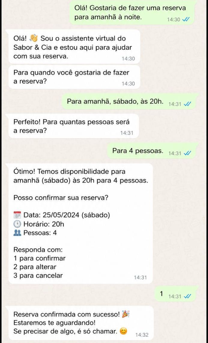 Atendimento por IA no WhatsApp confirmando reserva