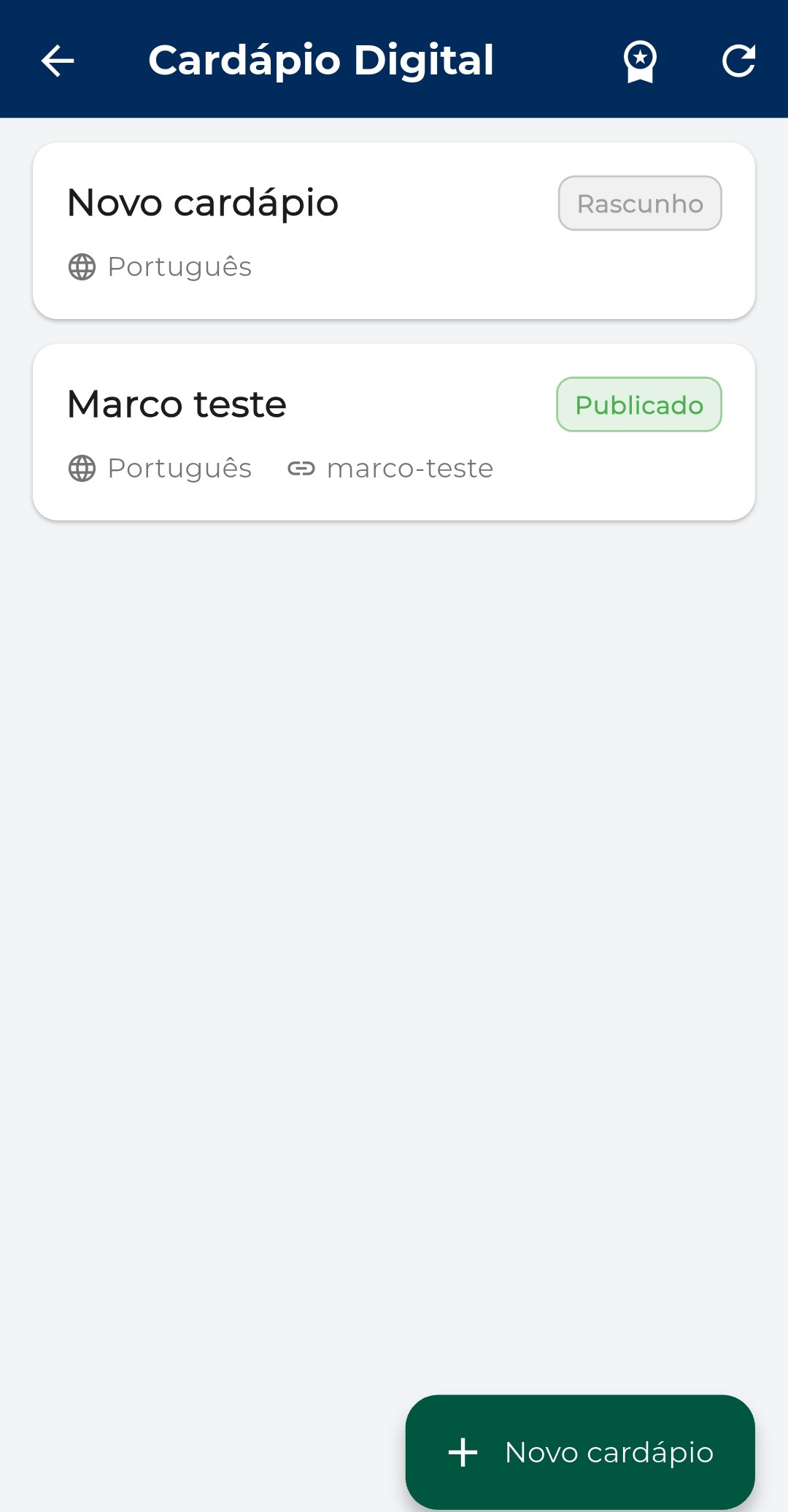 Lista de itens do cardápio no KitHub